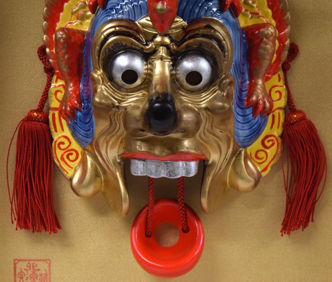 Amazon.co.jp: 小竹美術真作保証□神宮舞楽「蘭陵王」陶製舞楽面額装品