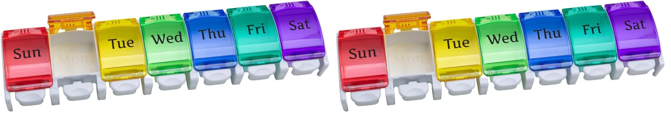 EZY DOSE Weekly 7-Day Pill Planner Medicine Case Vitamin Organizer Box Large Push-Button Compartments Rainbow Lids Pack of