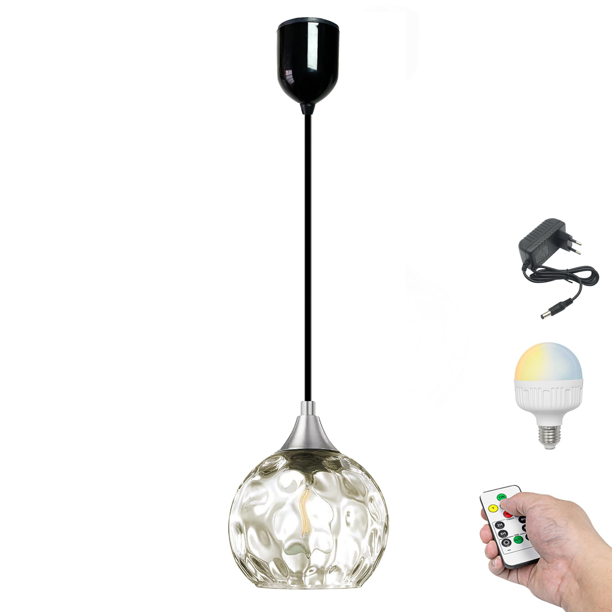 Dimmbare Hängelampe mit Batterie Innen Einstellbare Höhe, Hängeleuchte Batteriebetriebene Lampe, Pendelleuchte ohne Strom Stromanschluss für Küche Nachttischcafé, Amber TB3277