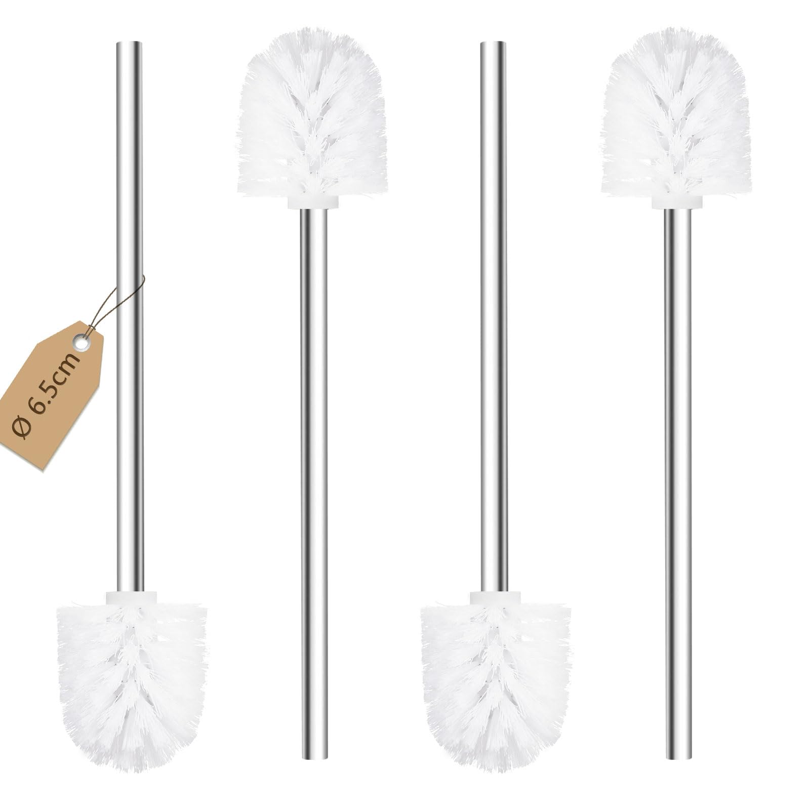 WC-Bürste, 4 Stück, Bürstenkopfdurchmesser 6,5 cm, WC-Bürsten mit Edelstahlgriff, Stehende Edelstahl-WC-Bürsten für Badezimmer, Toilette, Ergonomisch, Elegant, Langlebig (Ø 6.5cm, Weiß)