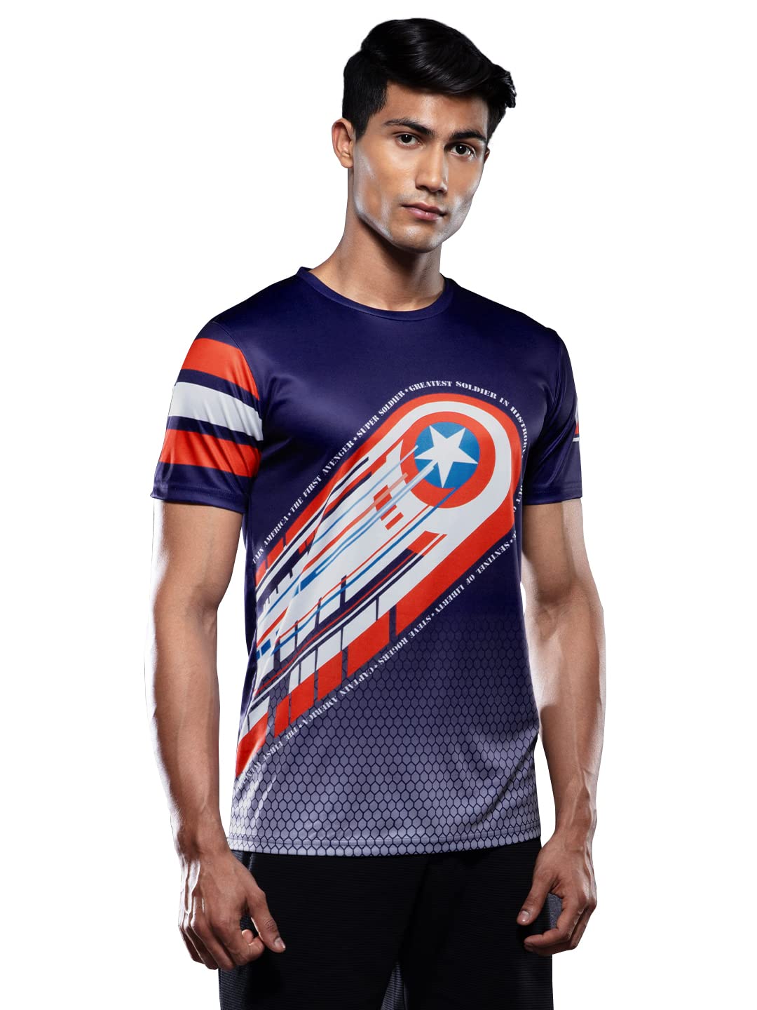 The Souled StoreMen Official Captain America: Shield Multicolored Printed Performance Essential T-Shirts