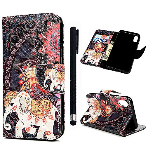MOLLYCOOCLE Compatible for iPhone Xr Case Black Elephant PU Leather Wallet Purse Credit Card ID Holders Design Flip Folio TPU Soft Bumper Clear Ultra Slim Fit Cover for iPhone Xr 6.1''