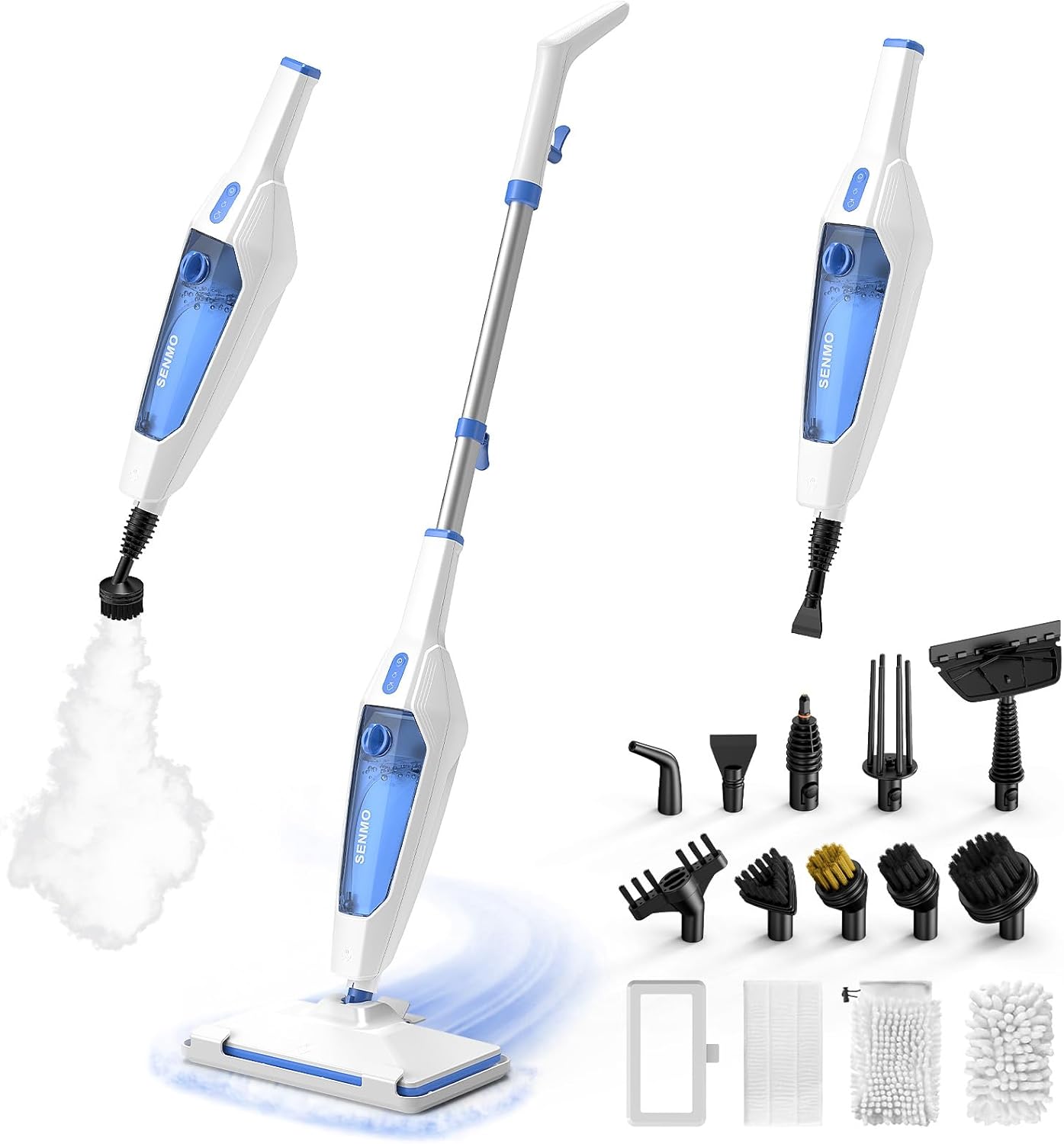 senmo steam mop, 14-in-1 detachable steam cleaner for home and floor, 1300w 228°f deep cleaning multipurpose floor steamer with 14 attachments for hardwood floors, tile, grout, furniture, carpet, wall white