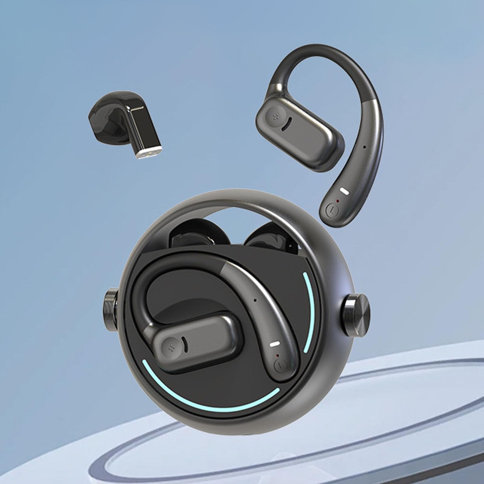 PUSOKEI Auricolari Wireless Bluetooth 5.3 |Auricolari IPX5 a Doppia Coppia con Cancellazione del Rumore per Esercizi di Lavoro per 2 Persone (BLACK)
