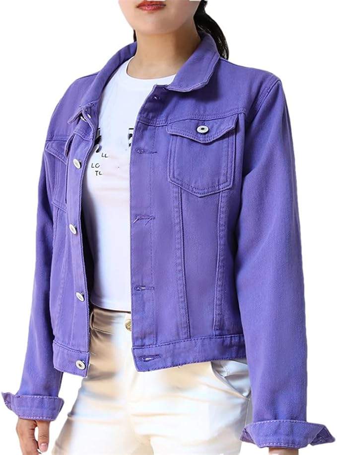 ジャケット・アウター PURPLE STAIN DENIM JACKET Women's Denim Coat Purple Casual Coat Jacket Short Jeans