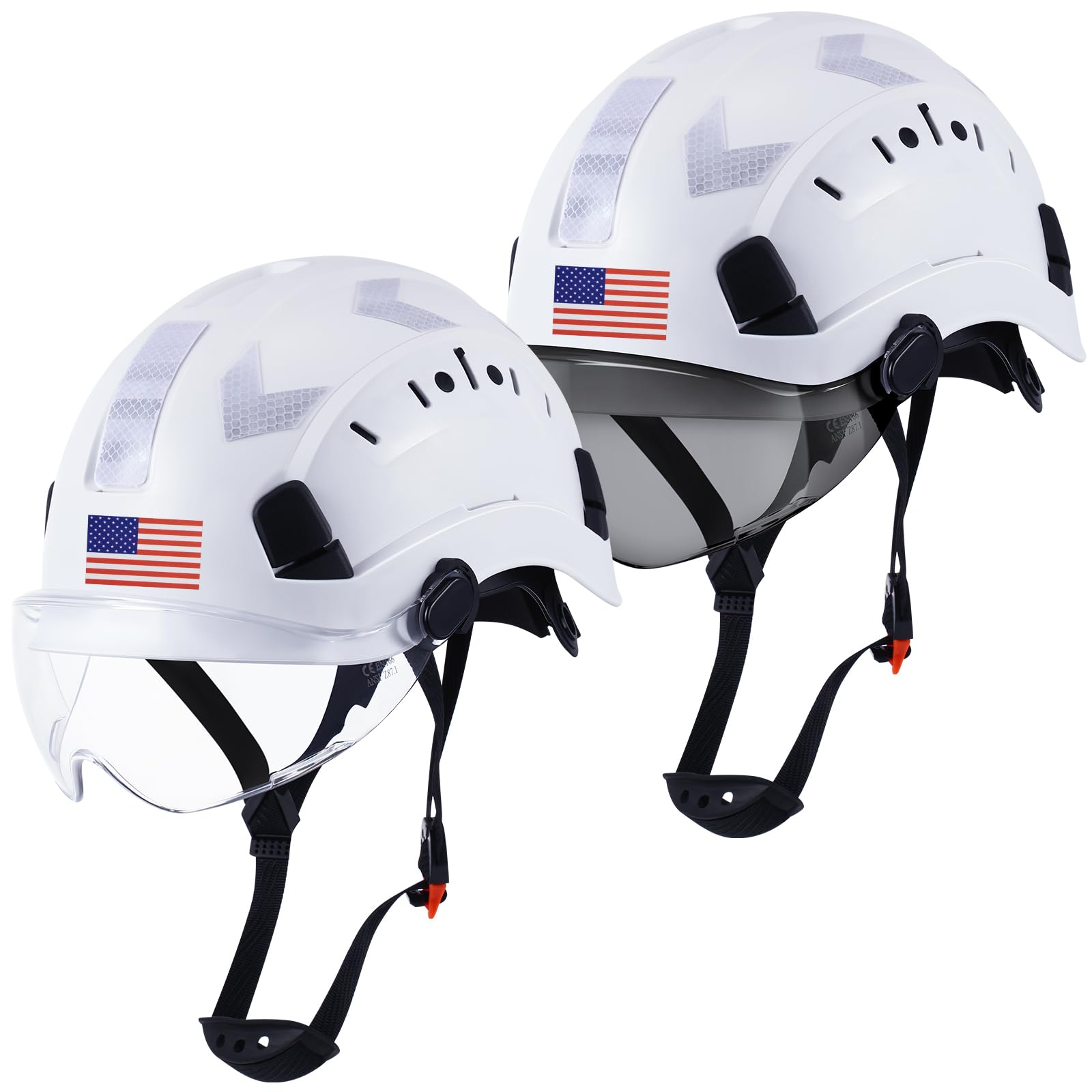 Safety Hard Hat Lightweight Safety Helmets with Visor Adjustable Chin Straps ABS Reflective Vented Construction Hat with 6 Point Suspension for Men Women Industrial