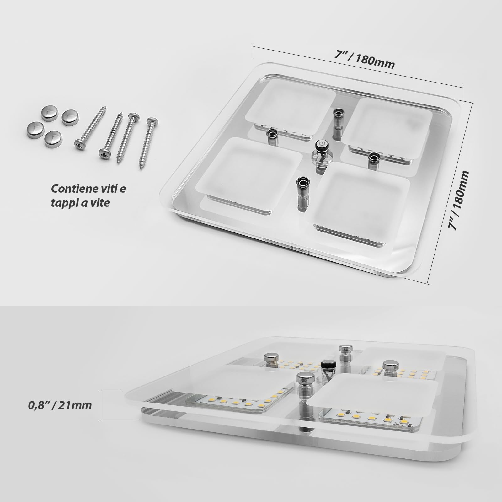 Dream Lighting Plafoniera LED 12v per Camper Caravan Barca 560LM 8W Illuminazione Interni Moderna Dimmerabile 3000K Bianco Caldo