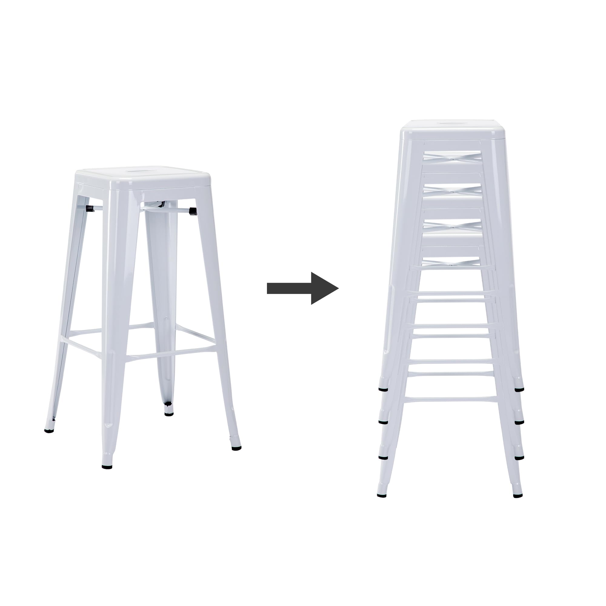 DUHOME Tabouret de Bar Industriel Chaise Salle à Manger Lot de 4 Tabouret Empilables Siège Bistrot Cadre en Métal pour Cuisine Restaurants (Blanc, 76cm)