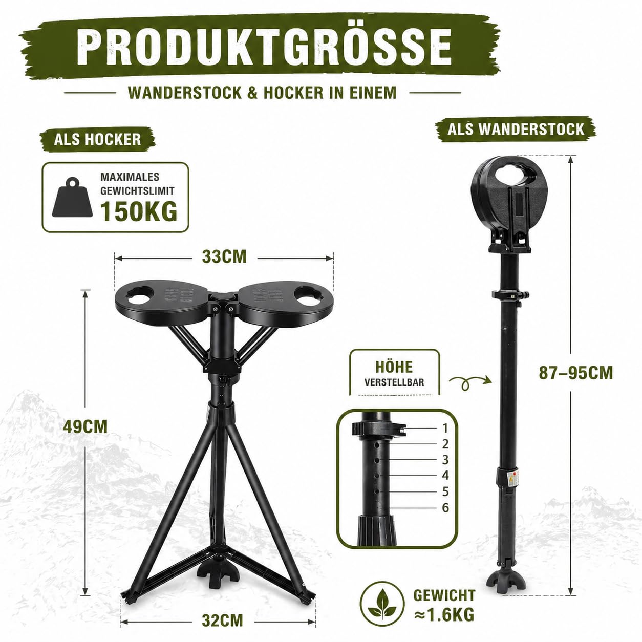 COOLYNX Bastón Plegable con Asiento, bastón con Capacidad de Asiento 250kg, Taburete Ligero retráctil para Personas Mayores y Adultos, Baston Silla Plegable Mejorados con cojín y Bolsa de Transporte