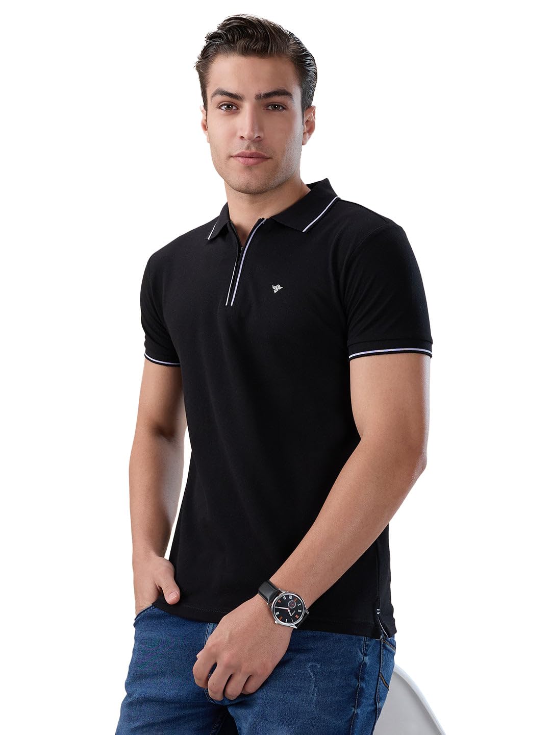 status quo Men's Polo T-Shirt| Rich Cotton Blend | Contrast Tipping Collar| Zip Closure| Regular Fit|Comfortable Smart Casual Wear | All Day Comfort-picture-38