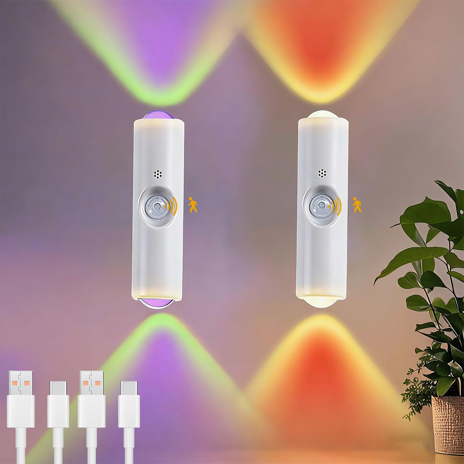 HIAME LED Nachtlicht mit Bewegungsmelder, RGB-Farbverlauf Nachtlicht Dimmbar, Smart LED Wandlampe Innen/Außen, Wiederaufladbare Kabellose Wandleuchte für Wohnzimmer Balkon Treppenhaus (A)