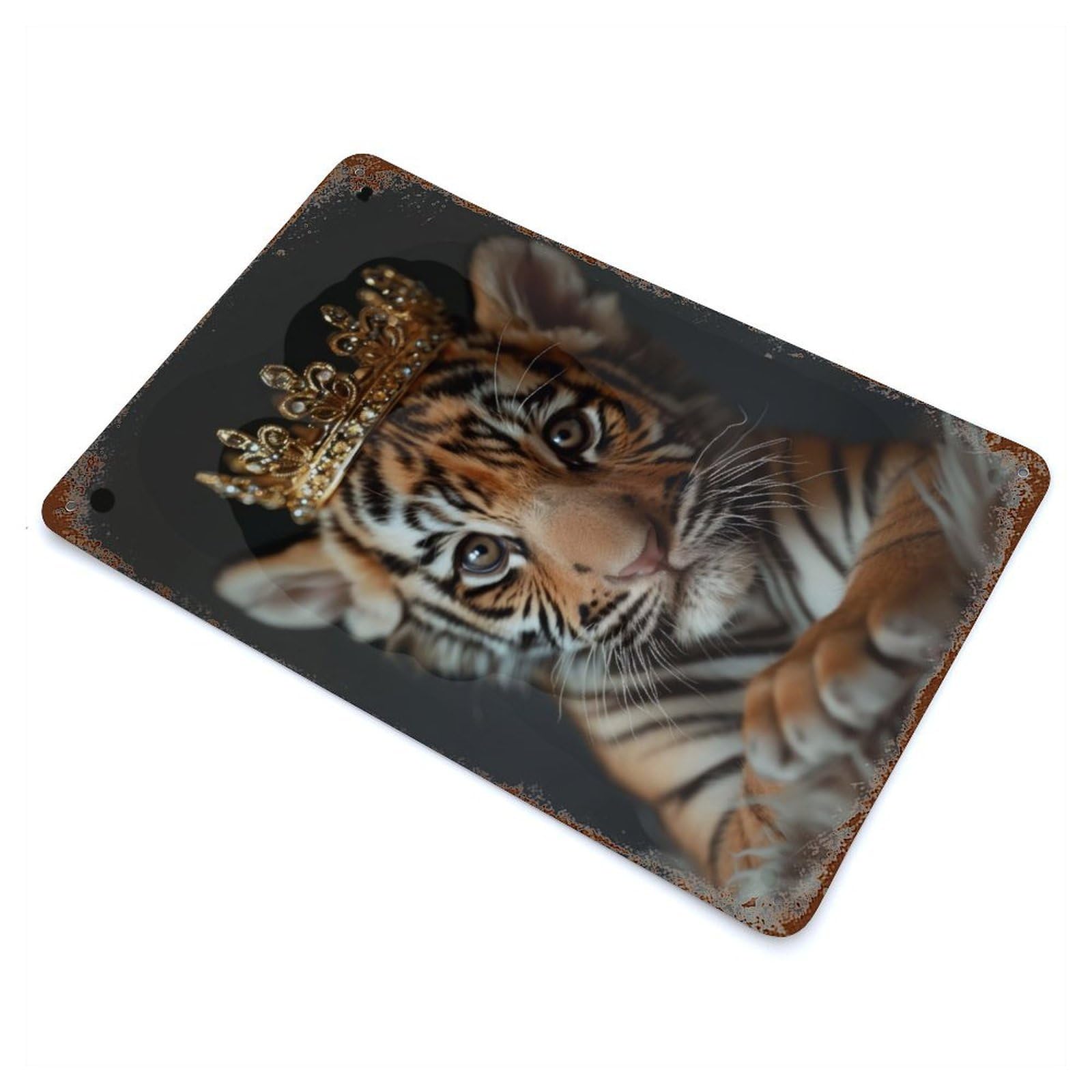 Garage Style Tiger Pastel Crown Decorative Tin Sign 11.8"x7.9", Farmhouse Wall Decor for Bar And Workshop