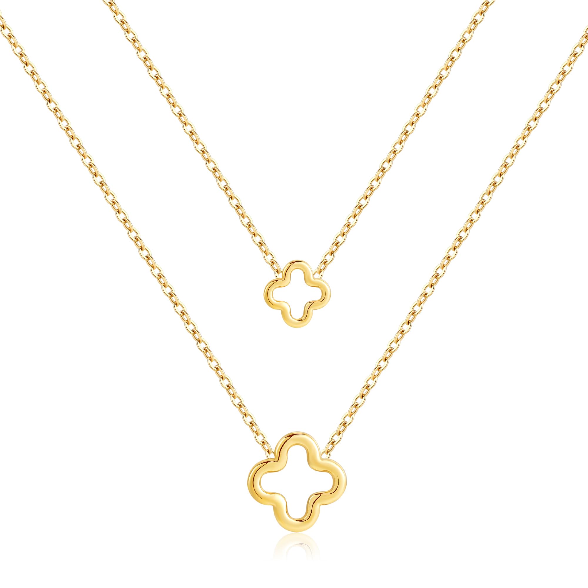 YADUDADainty Hollow Four Leaf Clover Choker Necklace Set Tiny Cute Clover Pendant Necklaces for Women 18K Gold Plated Stainless Steel Necklace