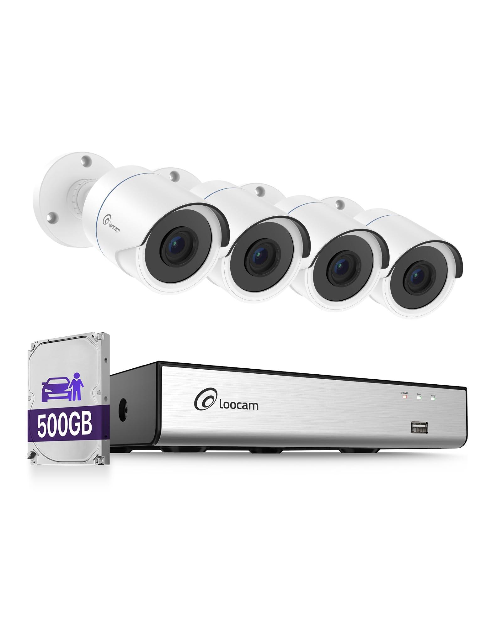 Loocam Light 1080P Wired Cctv Camera Systems With Human Vehicle Detection, H.265+ 8Ch 3K 4-In-1 Hybrid Dvr & 500Gb Hdd, 4Pcs Home Surveillance Security Cameras Indoor Outdoor, 80Ft Night Vision,Email Alert
