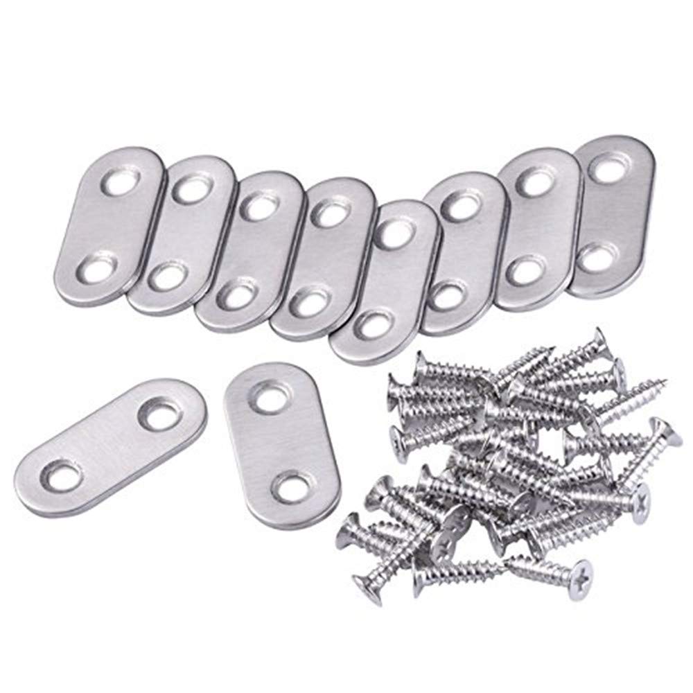 DWE Straight Brackets, 20Pcs Stainless Steel Heavy Duty Repair Joining Mending Flat Plate Bracket Shelf Bracket with 40 Pcs Screws (4A)