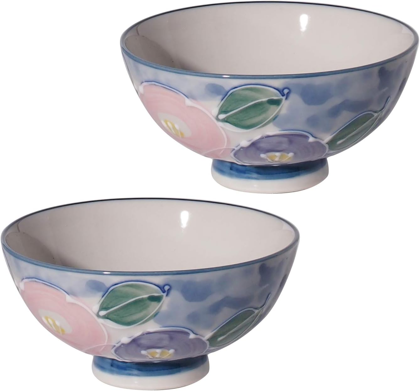 Minoru Pottery, Mino Ware, Ikizu Dami Camellia, Round Rice Bowl, Pink, Set of 2
