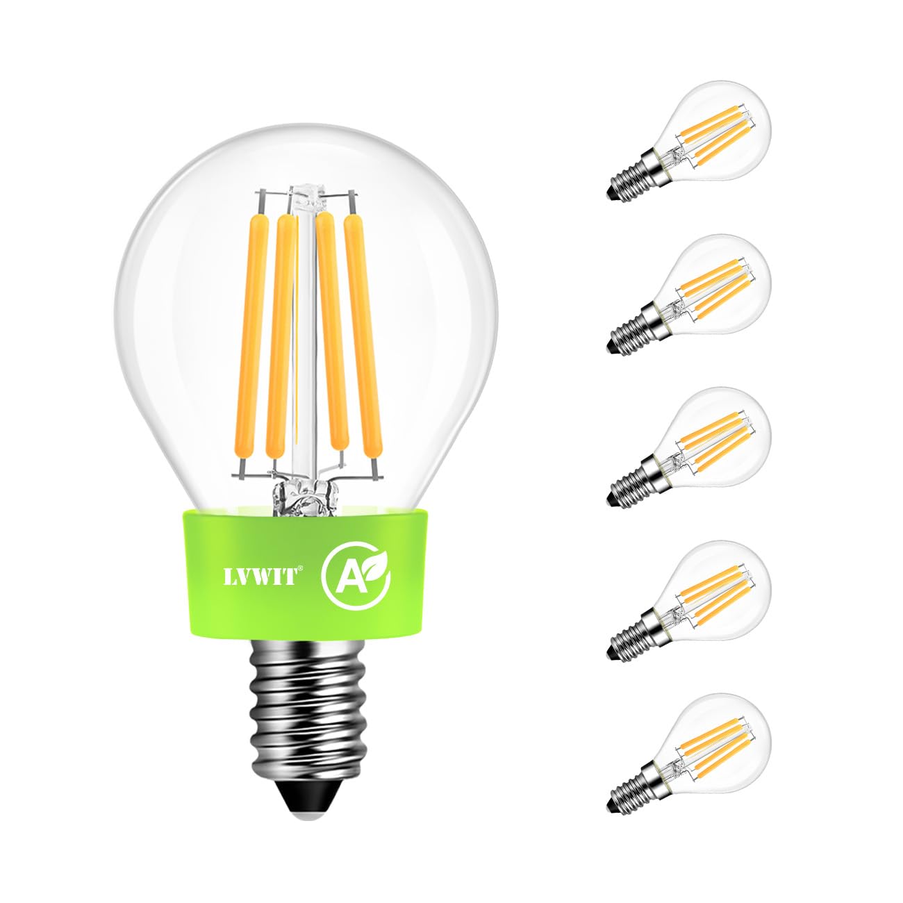 LVWIT E14 Golf Ball Bulb 3.8W (60W Equivalent), Pack of 6, 806lm Warm White 2700K, Clear Filament Vintage Glass, Non-Dimmable, Ultra-Efficient A-Rated, 50000H Lifespan