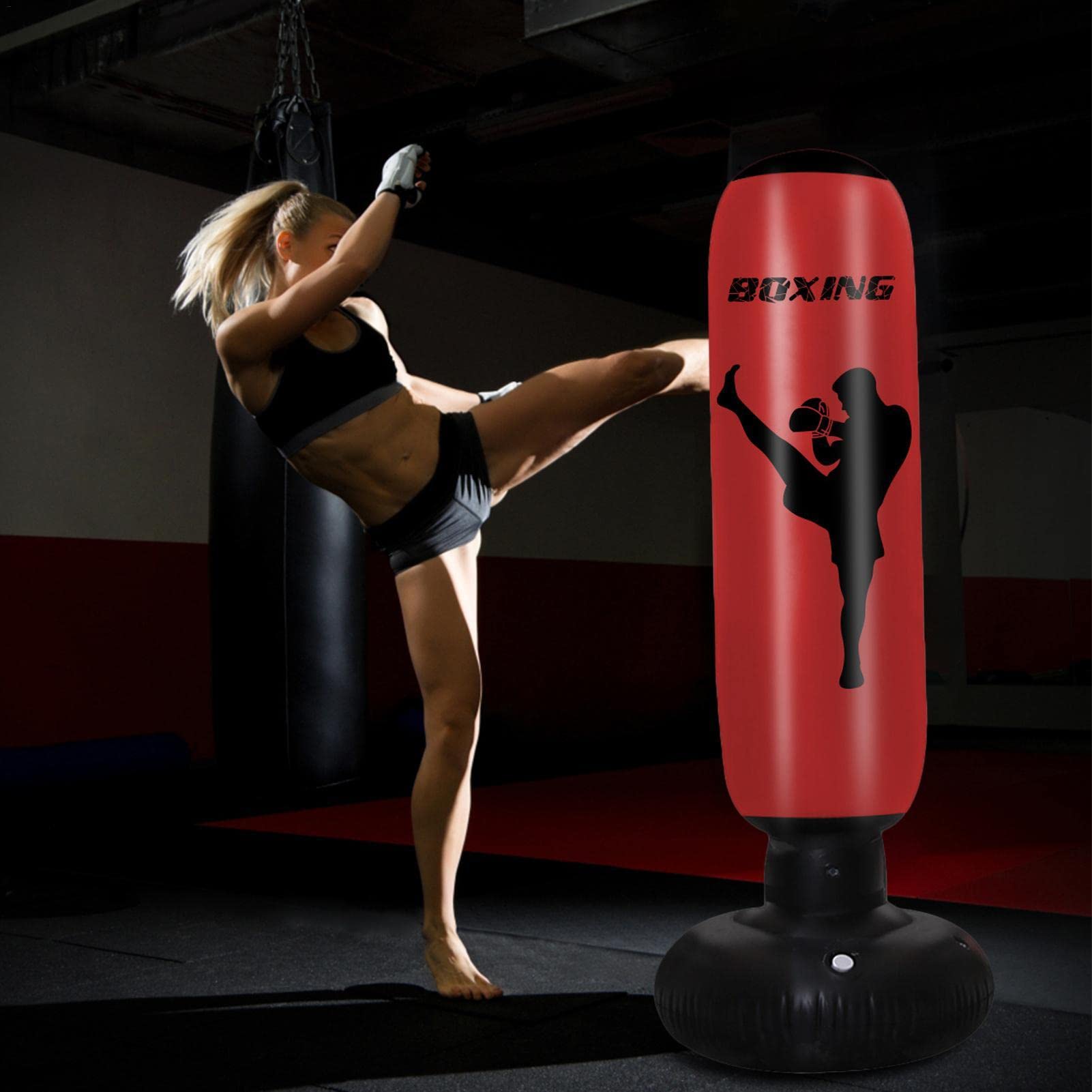 Sacco da boxe autoportante, 170,2 cm, colonna con supporto, sacco da boxe in piedi, attrezzatura da boxe per interni ed esterni, casa, esercizio, rosso Ventdouce