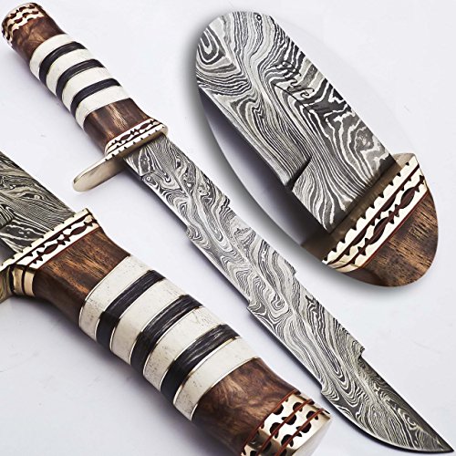 Rare Custom Damascus Kriss Dagger Knife Hunting Knife | Outdoor Knife Camping Knife | Real Camel Bone Handle (KH-1033)