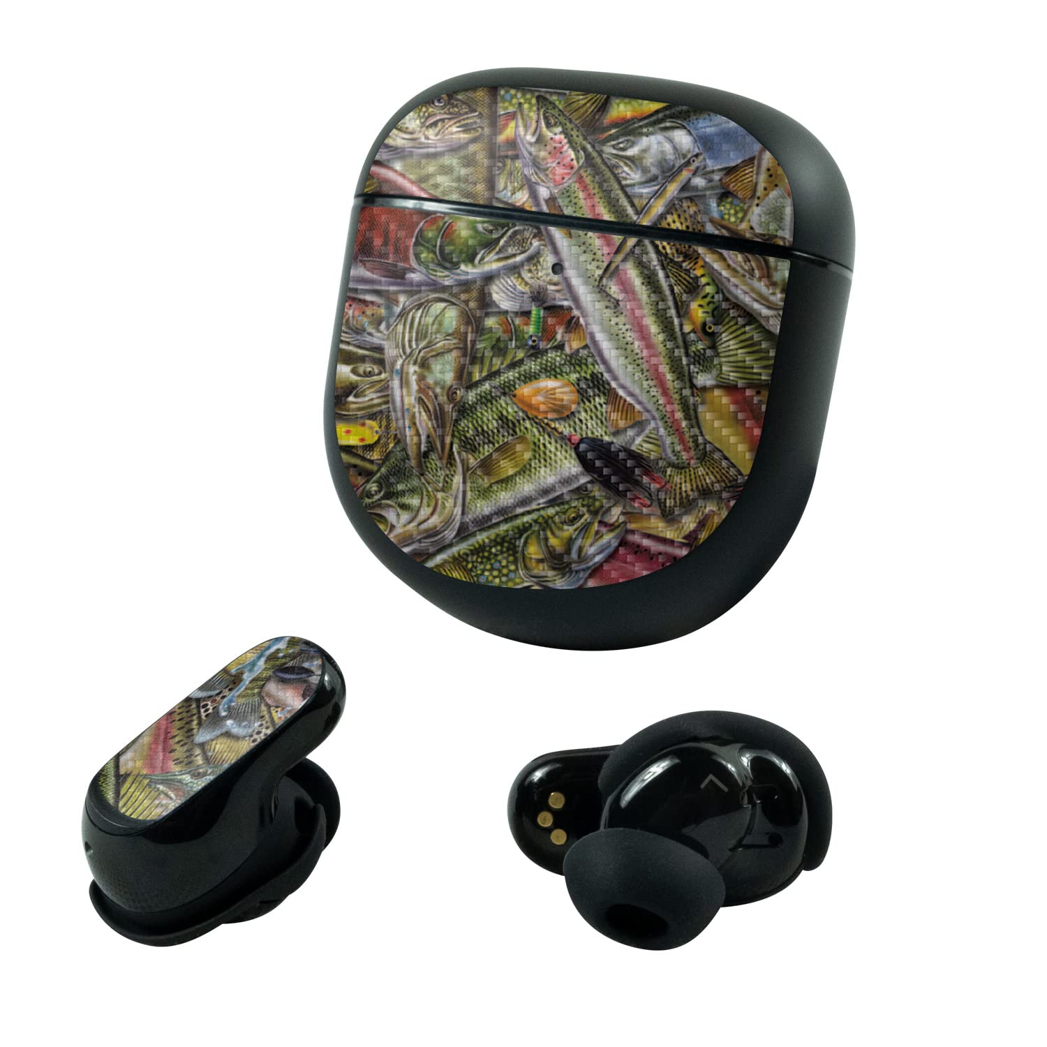 MightySkins Carbon Fiber Skin Compatible with Bose QuietComfort Earbuds II (2022) - Fish Puzzle | Protective, Durable Textured Carbon Fiber Finish | Easy to Apply and Change Styles | Made in The USA