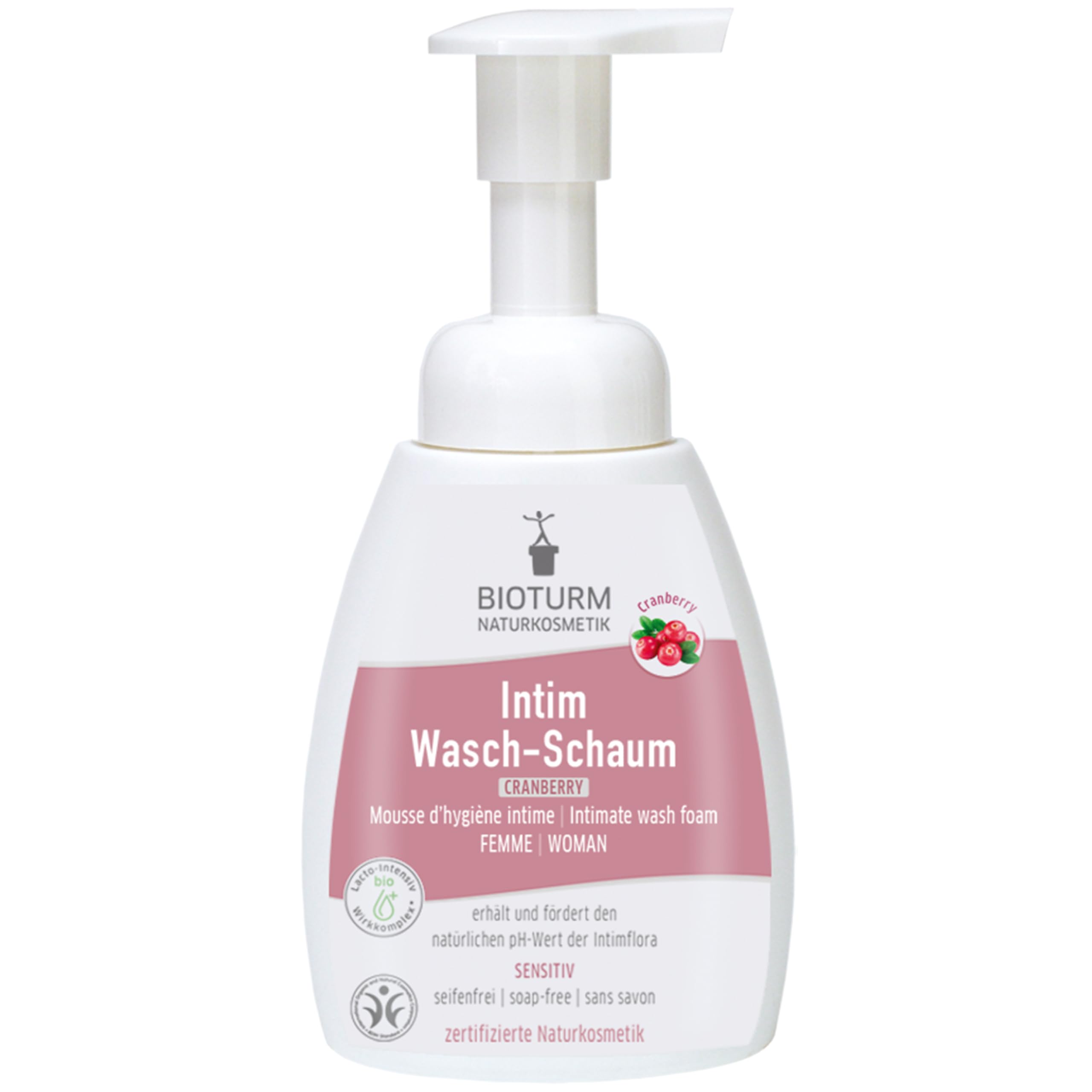 BIOTURM Intim Wasch-Schaum Cranberry 250 ml – sanfte Reinigung äußerer Intimbereich für Damen – Intim-Reiniger Pumpschaum – Lacto-Intensiv & Milchsäure – Bio-Cranberry-Saft