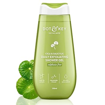 Dot & Key Cica & 1% Salicylic Daily Exfoliating Shower Gel | Niacinamide Infused | Body Wash for Oil & Acne Control | Sulphate Free & Non Drying | Reduces Body Acne & Smoothes Irritation | Clean, Acne Free Skin | 250ml