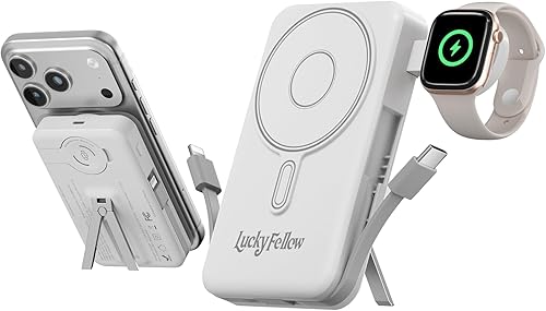 Cargador portátil magnético de 10000 mAh, cables integrados compatibles con dispositivos iWath, iPhone y Android, batería externa de carga rápida PD