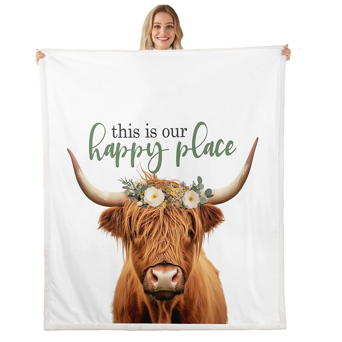 Homewish Highland krowa polarowy koc niemowlęcy, 76 x 102 cm, rustykalny skandynawski kwiatowy dekoracyjny ciepły koc szerpa, szkocki dom wiejski, przytulny, puszysty, pluszowy, narzuta na łóżko, sofę