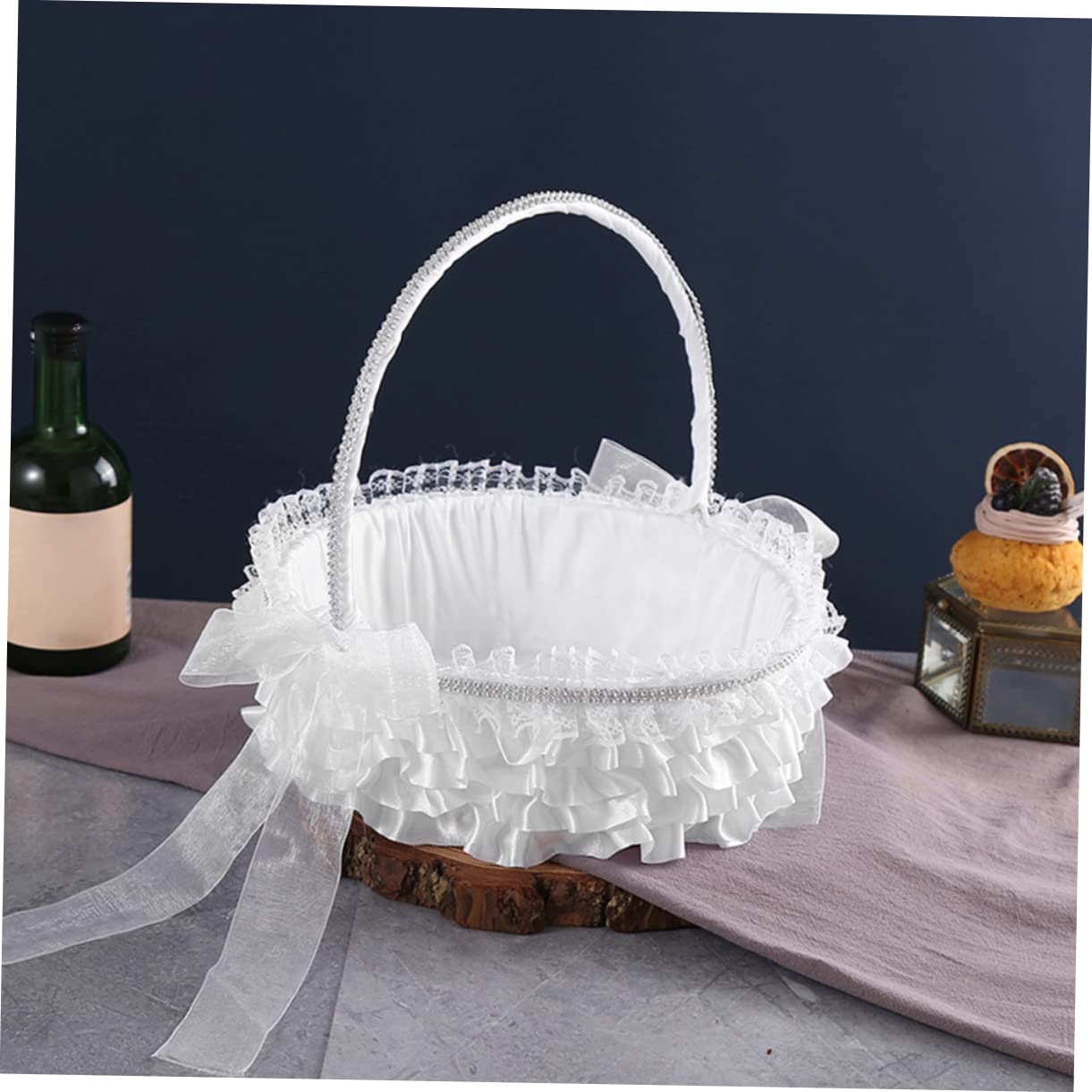 GLEAVI Blumenkorb Spitze Hochzeit Tragbarer für Verlobungsfeier Stilvolles Hochzeits Blumenmädchenkorb aus Weißer Leichter als Gastgeschenk
