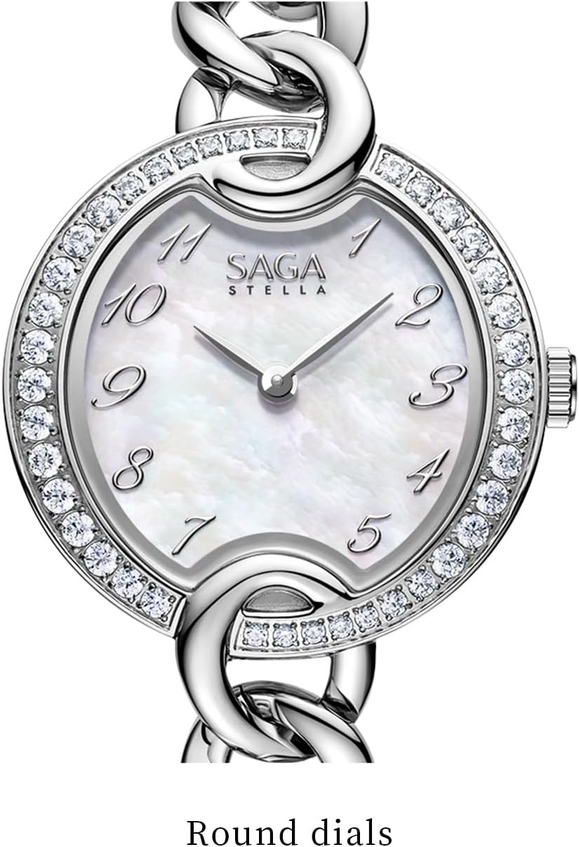 SAGA Chain Women's Luxury Watch - MOP Dial, 40 Danube Crystals, Swiss Ronda Quartz Movement, 30M Water Resistant, 316L Stainless Steel Strap - Image 2