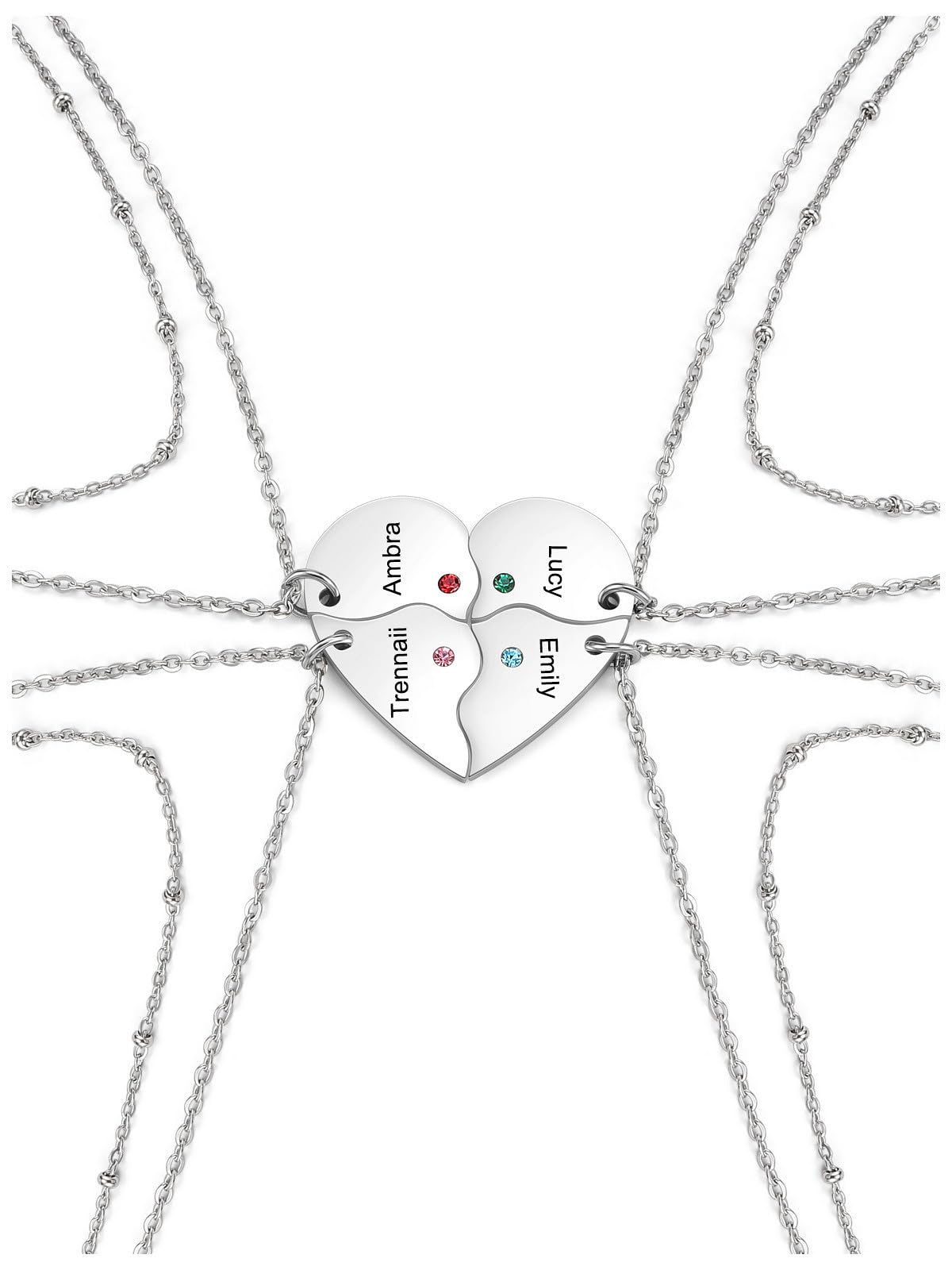 BOPREINA Personalized BFF Necklace for 4 Stainless Steel Customized Family Friendship Jewelry Custom Best Friend Name Engrave Heart Puzzle Matching