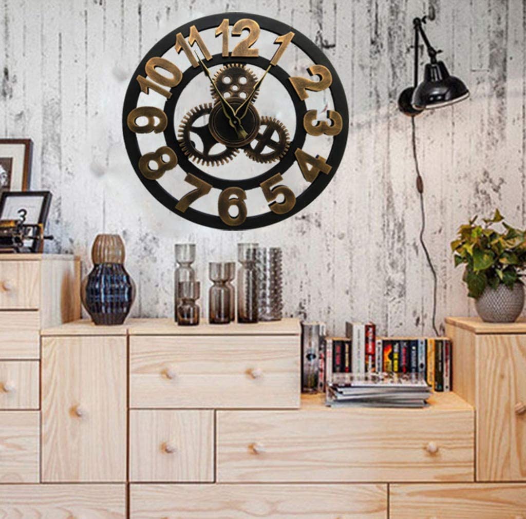 Reloj de Pared de Estilo Industrial, Gear Retro Sala de Estar Reloj de Pared multifunción Creative Mute Bar Mostrador Restaurante Tienda de Ropa Reloj de Pared Reloj de Pared