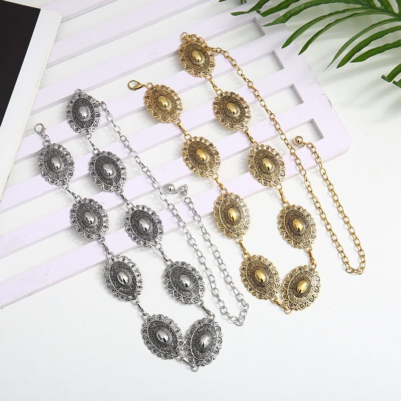 Girls Western Metal Chain Belt - Silver Gold Vintage Concho Waist Belts for Jeans Dresses2