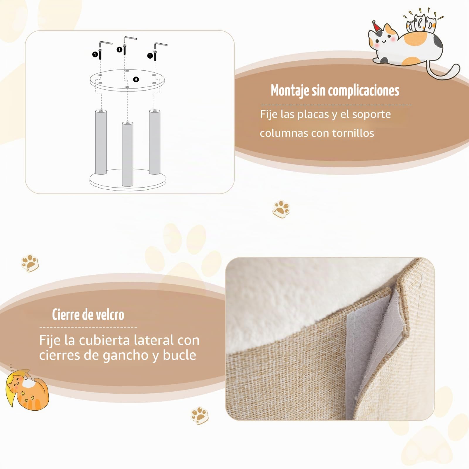 SOARS Barril rascador para gatos XXL, 113 cm, con 3 cuevas y cama de peluche extraíble, árbol rascador, torre para gatos, diámetro de 39 cm (beige)