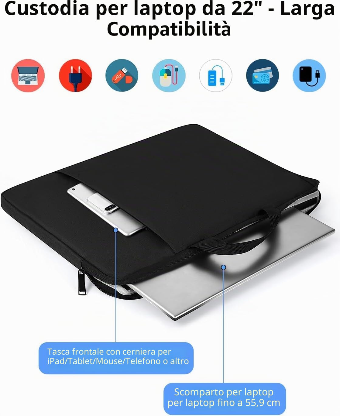 UPERFECT Custodia per laptop da 22" per monitor/tablet portatile con tasche laterali di grande capacità e manico resistente, impermeabile, antiurto, scomparti imbottiti con cerniera