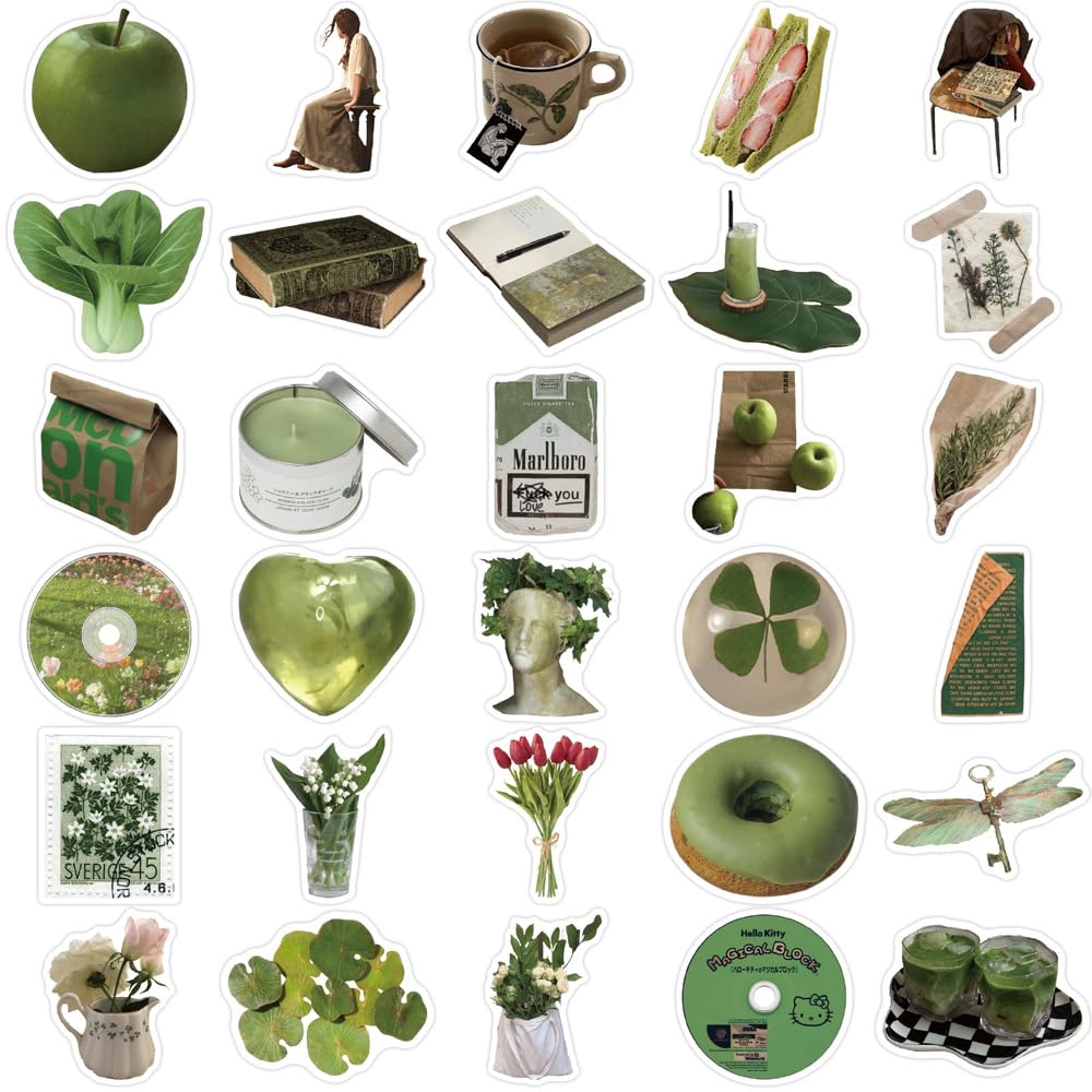 50PCS Green Aesthetic Stickers for Water Bottles Green Waterproof Vinyl Stickers Pack for Scrapbook Laptop Skateboard Phone Decals - Image 2