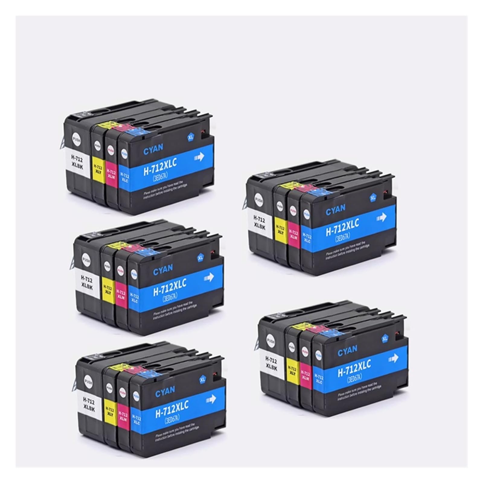 1/2/3/5 Juego de Cartuchos de Tinta 712XL, compatibles con HP | Impresora de inyección de tinta T210 T230 T250 T650, 3ED71A 3ED67A(5 set)