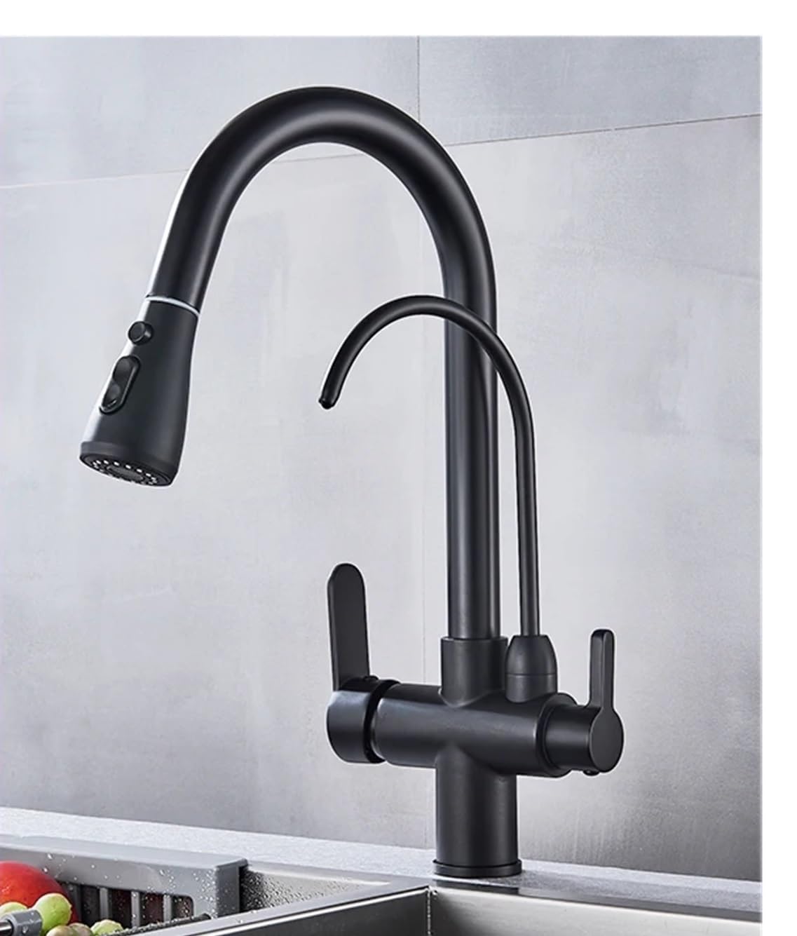 MXXQRHF Water Kitchen Faucet Brass Pedestal Mounted Double Handle Pull Out Sink Faucet Double Swivel Spout Mixer Faucet,Bathroom Vanity Mixer