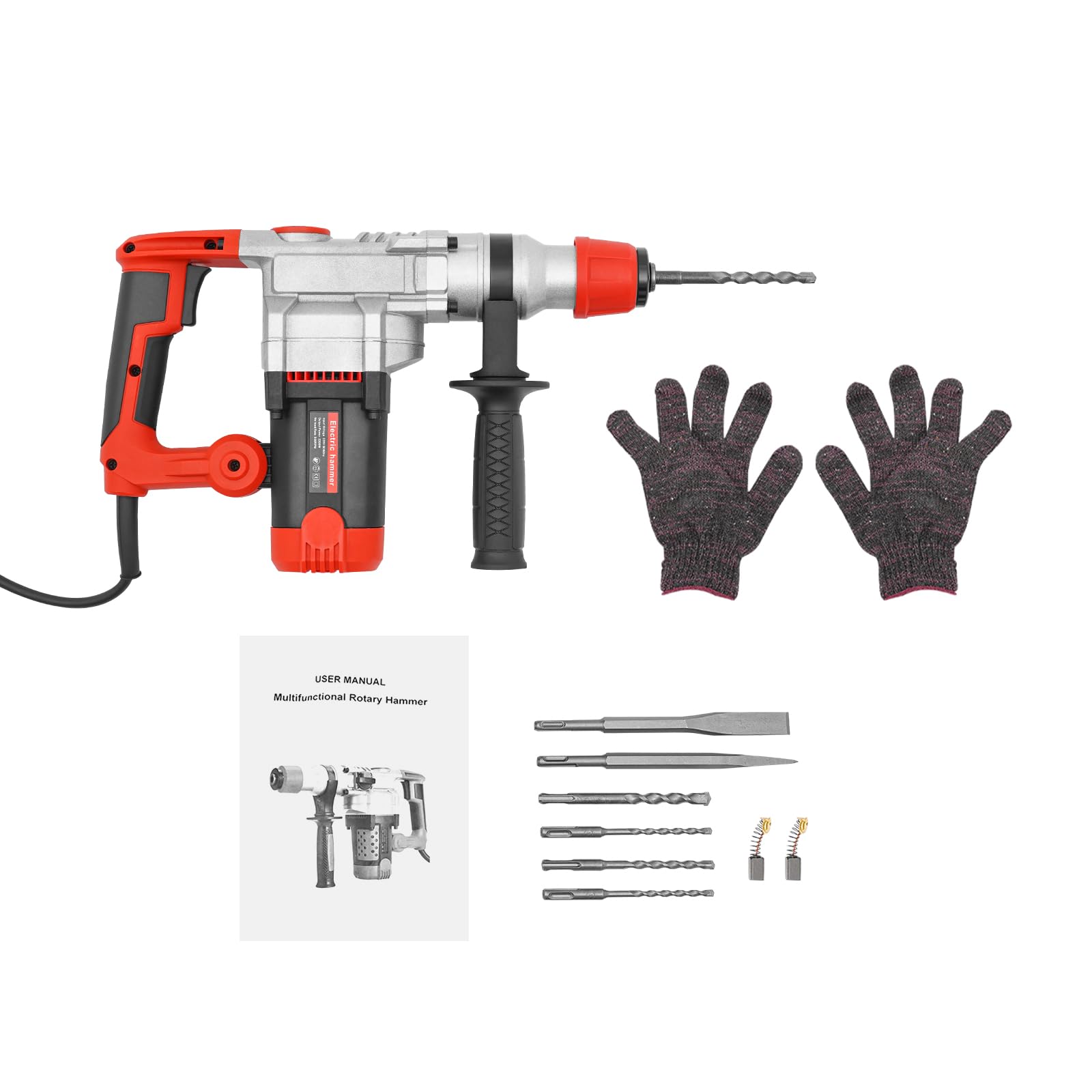 Martillo perforador eléctrico, 2200 W, martillo cincelador, martillo de percusión, martillo de demolición con maletín, 30 cilindros, martillo perforador profesional de alto rendimiento, perforación de