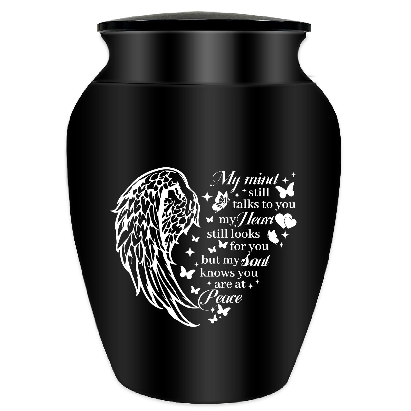 CREATCABIN Small Urn for Ashes Small Keepsake Urn for Human Ashes Mini Urn Aluminum Ashes Holder Funeral with Velvet Bag for Pets Ashes Memorial Gift for Mom Dad Family Friends 2.6x1.8 Inch Black