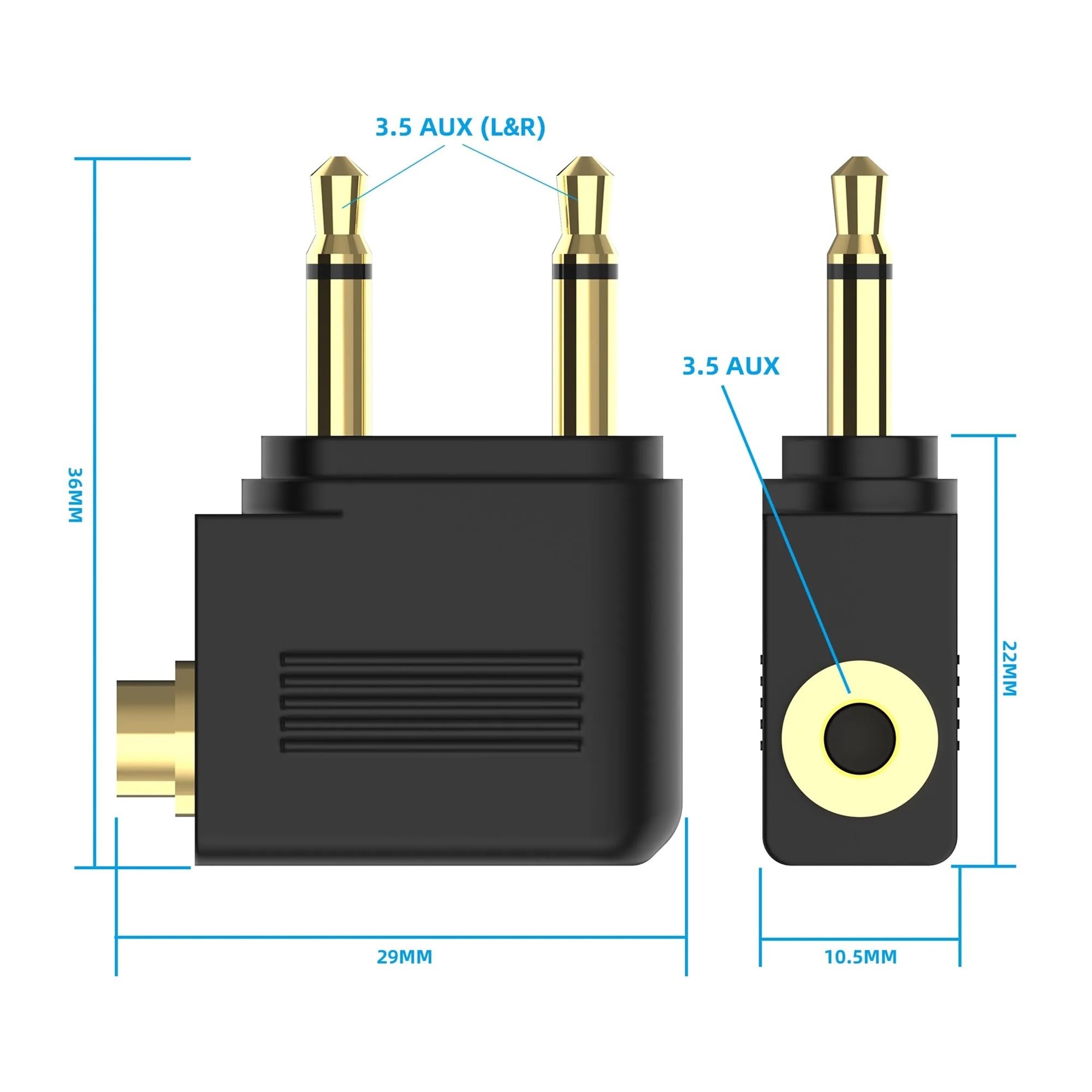 2/4/8 adattatori audio da 3,5 mm mono doppio maschio a jack stereo femmina, per cuffie da viaggio aerei e auricolari (4 pezzi)