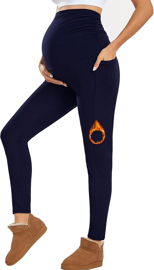 Farrobor Legging de Grossesse Opaque Taille Haute avec Poches Latérales
