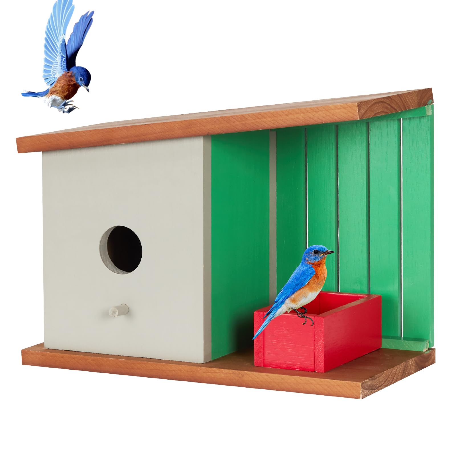 Bluebird House for Outside,Bird Feeder House for Outside Hanging,Wooden Birdhouse for Robin, Finch and Other Garden Birds,Wildbird Nestingbox for Outdoor