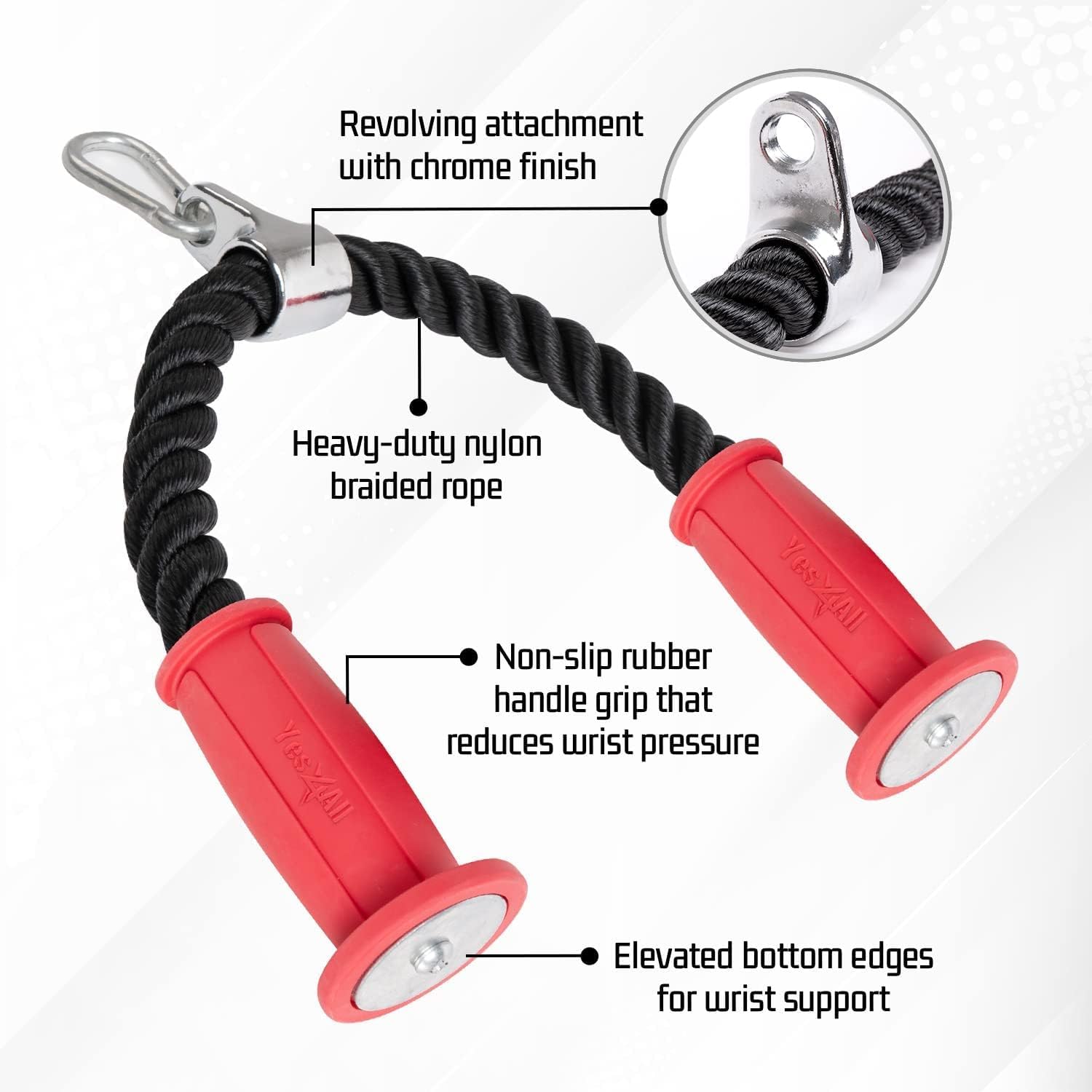 Yes4All Accesorio de cable de cuerda de tríceps de lujo, 27 y 36 pulgadas, accesorios para máquina de ejercicio, sistema de polea, cuerda extraíble para gimnasio con mosquetón, pasador de carga de 1