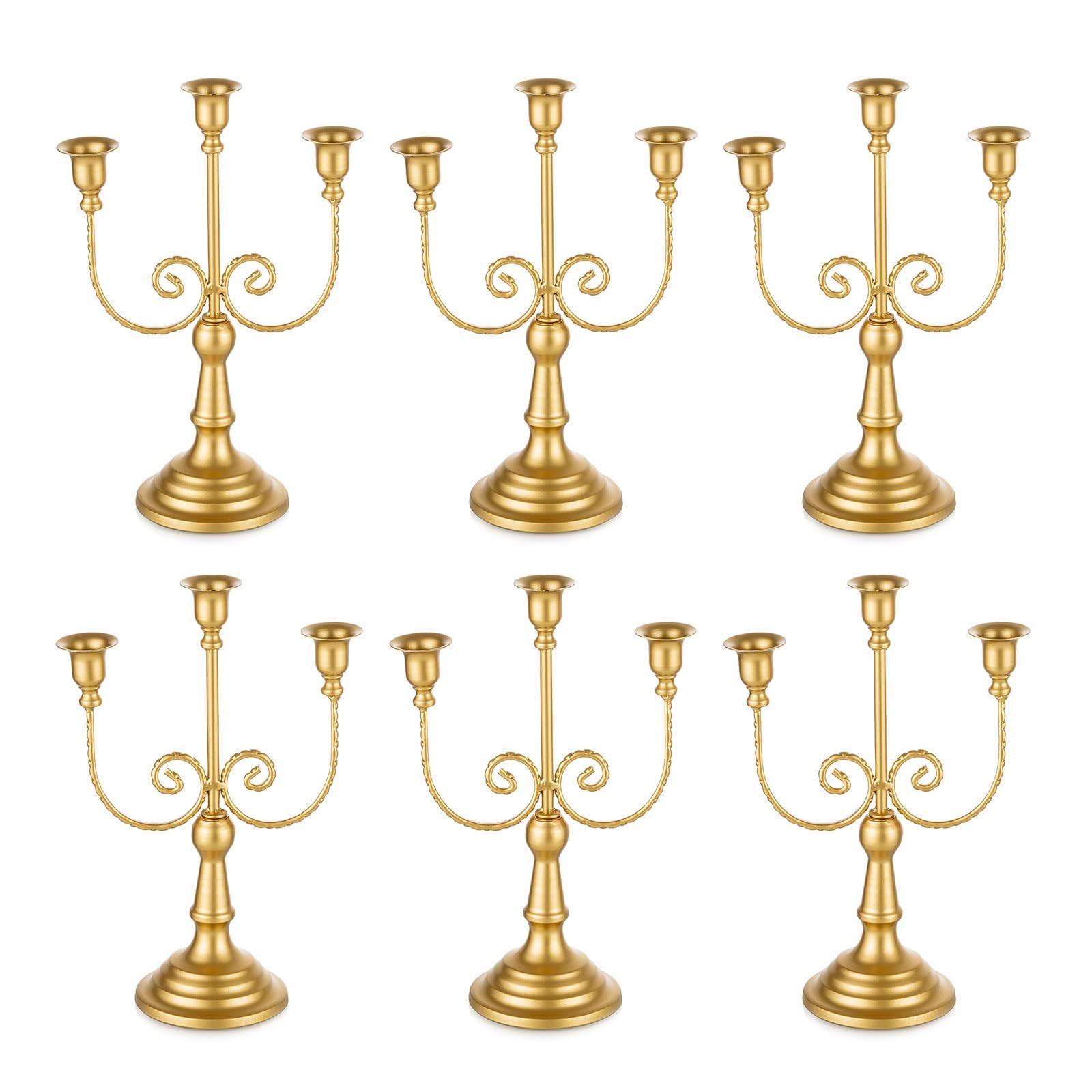 Chandelier 3 bras doré de 30 cm avec socle stable lot de 6