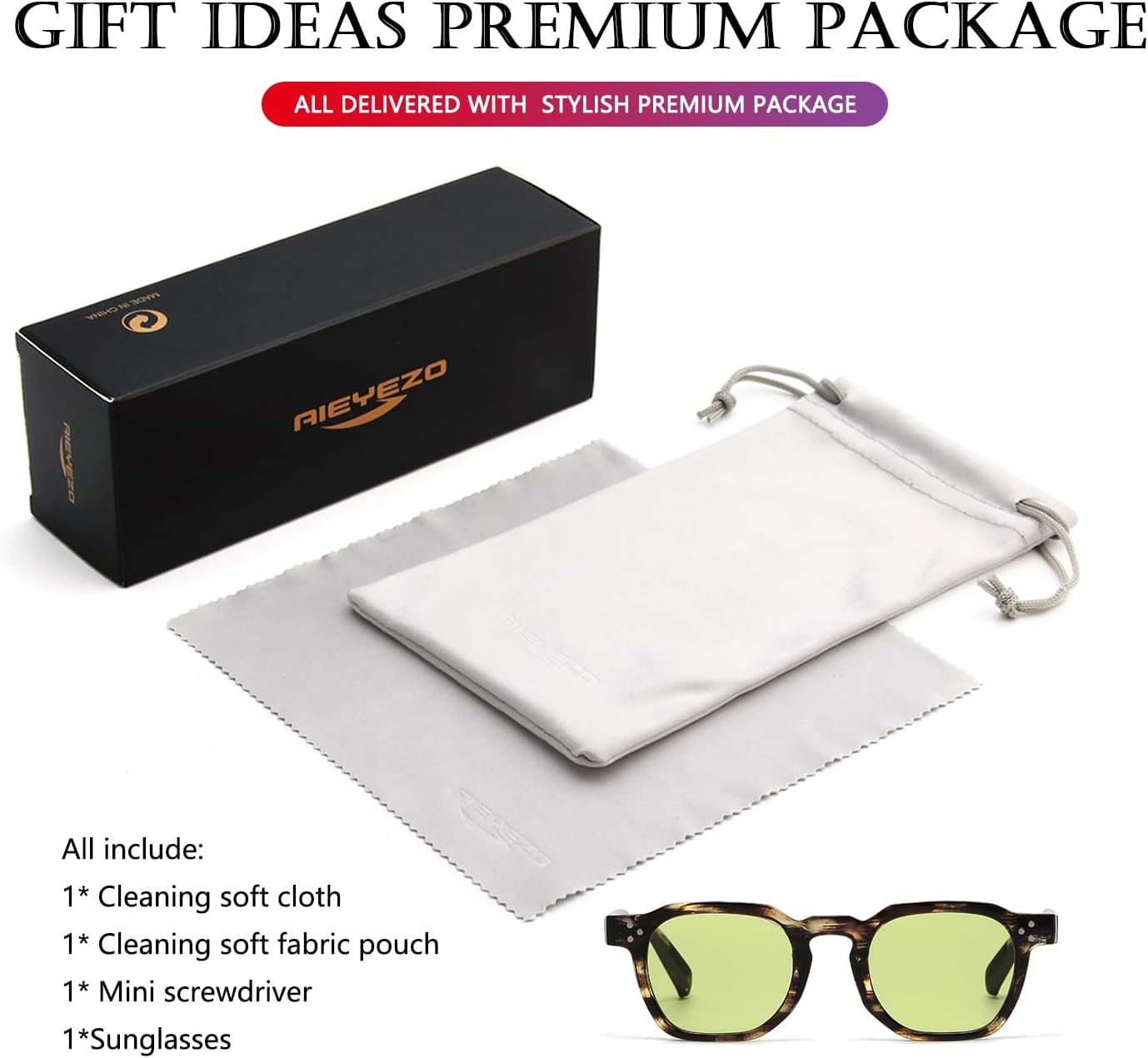 AIEYEZO Retro Sunglasses for Womens Mens Square Thick Framed Shades Trendy Vintage Sun Glasses - Image 6