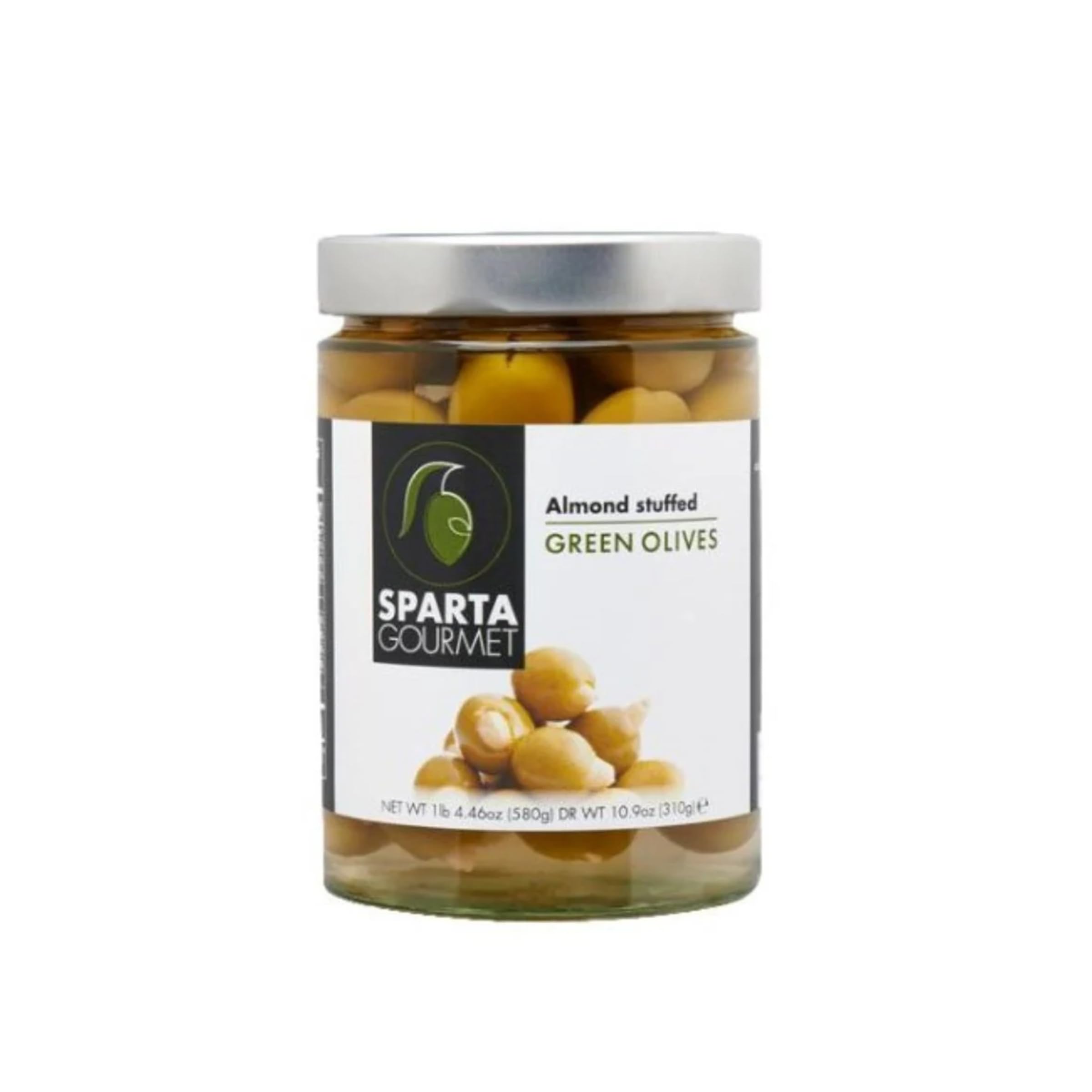 Sparta Gourmet Almond Stuffed Green Olives • Vegan & Non-GMO Verified, 20.46 oz ℮ 580 g