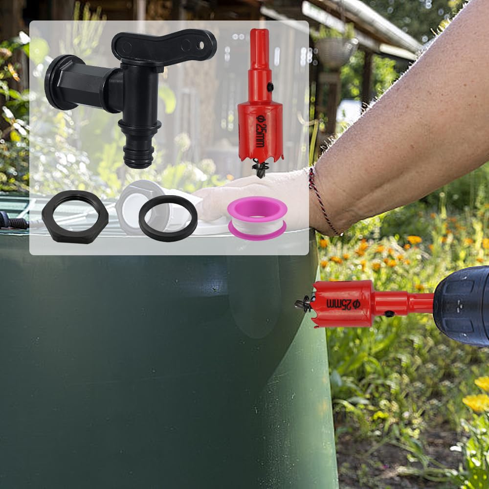 Robinet de Cuve en Plastique 2 Pièces Adaptateur Tuyau Arrosage 3/4 Récupérateur Eau de Pluie