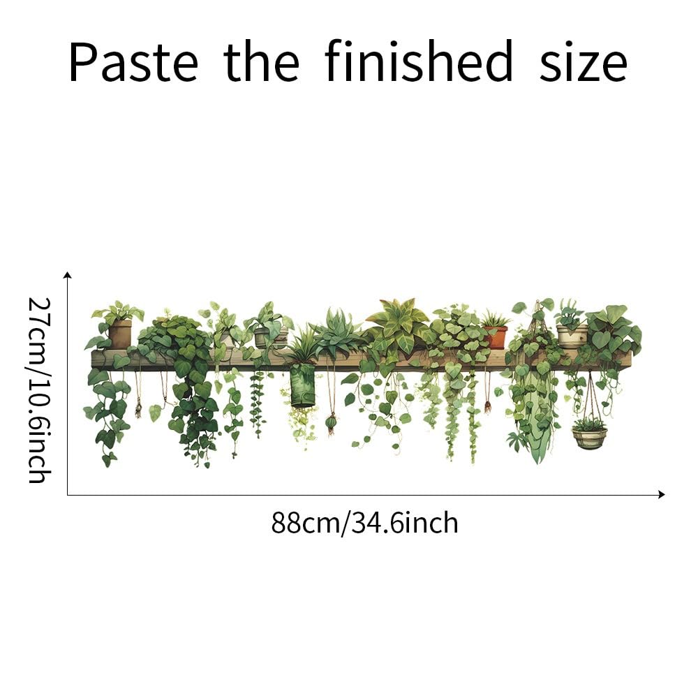 PVC Green Dill Leaves Hanging Basket Wall Stickers 27x88cm Green Plant Decals for Bedroom and Living Room Decor - Image 4
