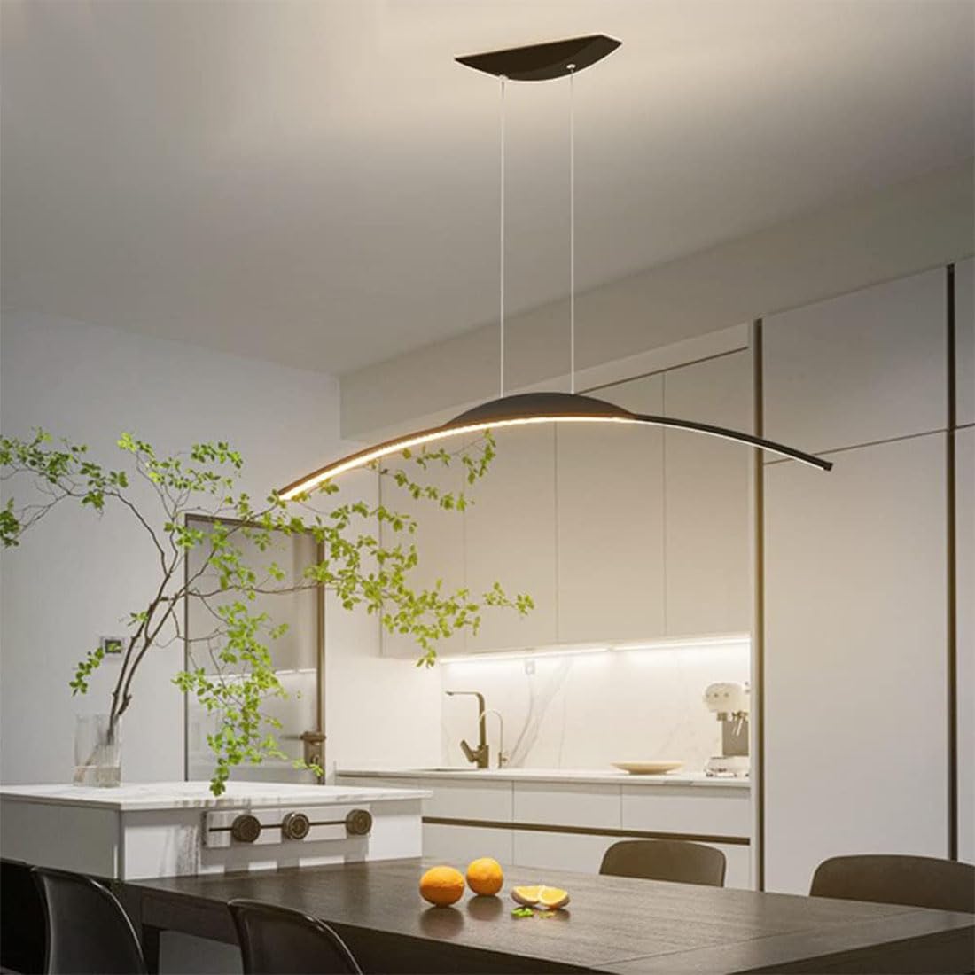 LED Lampadario a Sospensione Lampada da Tavolo da Pranzo Moderna Semplice ad arco Cucina Lampada a Sospensione Dimmerabile in Altezza Regolabile per Sala da Pranzo Soggiorno Ufficio (Nero, 120cm)